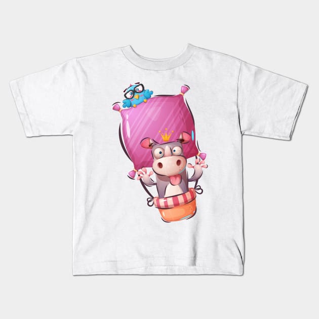 Hippopotamus and Bird Kids T-Shirt by GiftsRepublic